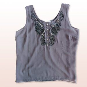 Coldwater Creek Sleeveless Embellished Grey Chiffon Blouse Size PL (14-16)